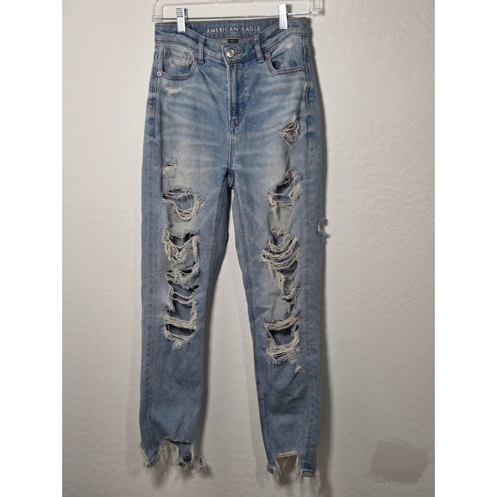 American Eagle High Waisted Distressed Skinny Jeans Light Wash Size 0 Regular